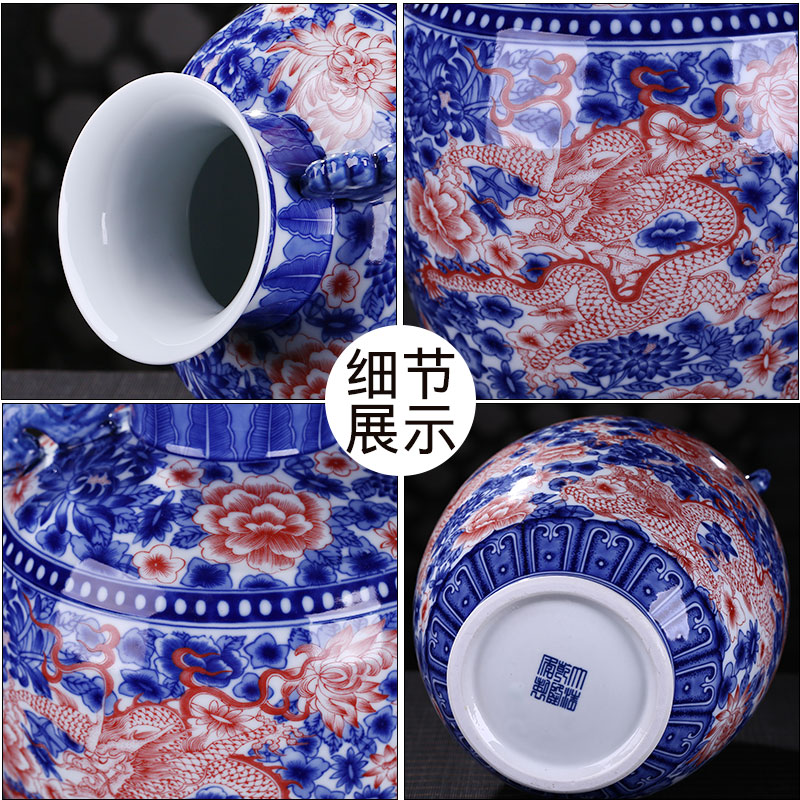 Jingdezhen ceramic vases, Chinese style living room home decoration furnishing articles furnishing articles blue and white porcelain double ears porch decoration