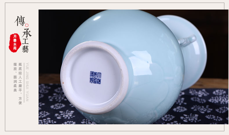 Jingdezhen ceramic furnishing articles shadow blue glaze antique vase Chinese wine rich ancient frame home decoration furnishing articles sitting room