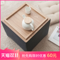 Le Pin Shangju household fabric square storage stool solid wood shoe stool creative Japanese coffee table bedside storage box