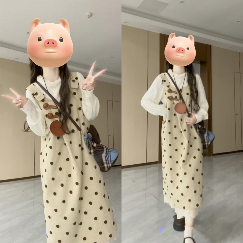 Maternity Wear Spring and Autumn New Design Loose and Fashionable Versatile High-End Polka Dot Tank Top Dress Women's Two-Piece Set