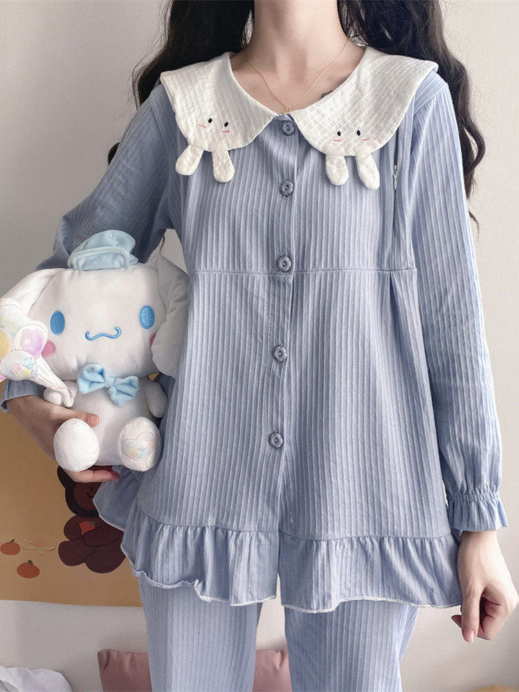 Month clothes pure cotton in October spring and autumn postpartum can be worn outside the maternal nursing small pajamas cotton five summer