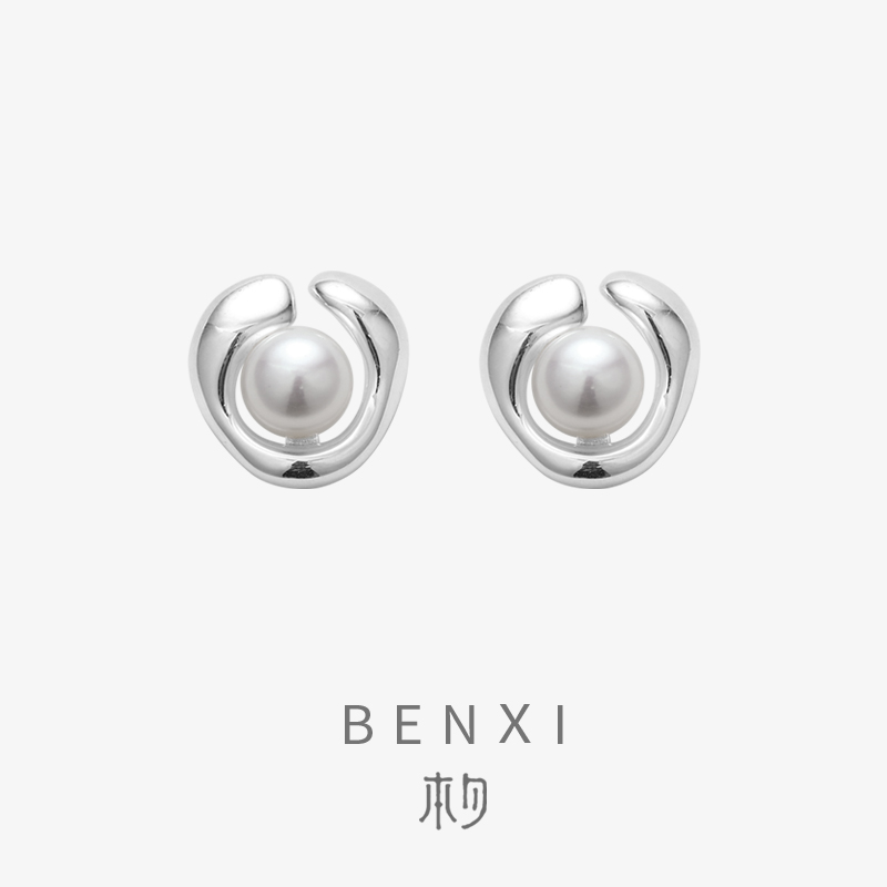 BENXI this year 925 sterling silver pearl earrings female niche design sense advanced unique ear needle 2021 New Tide