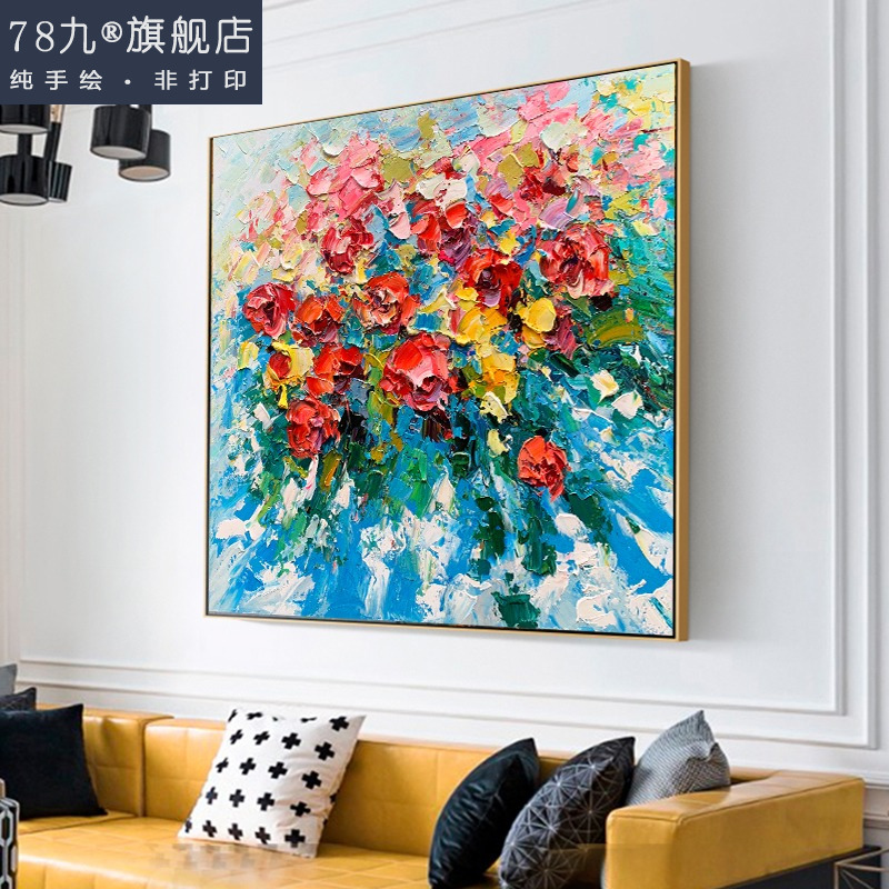 78 Nine Pure Hand Painted Oil Painting Modern Light Lavish Living Room Large Painting Abstract Knife Flower Dining Hall Handmade Oil Painting Grand Finn Village Painting