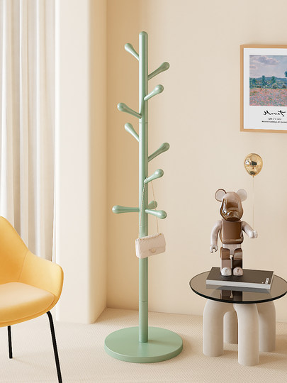 Solid Wood Coat Rack Dopamine-Style Clothes Rack Bedroom Floor-Standing Home Use Cream-Style Clothes and Bag Rack
