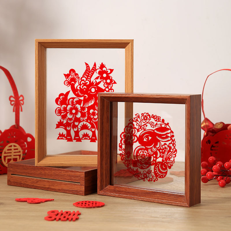 Double-Sided Transparent Paper-Cutting Frame, Empty Frame for Tabletop Display, Picture Frame for Mounting, Happy Word Clip Frame, Specimen Work Display Frame, A4 A3