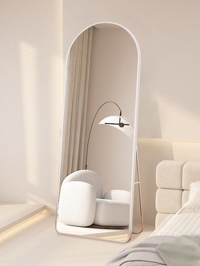 Cream-Colored Full-Length Dressing Mirror for Home Use, Suitable for Girls' Bedrooms, Trendy Mirror, Wall-Mounted Arched Glass, Ultra-Clear French-Style Mirror