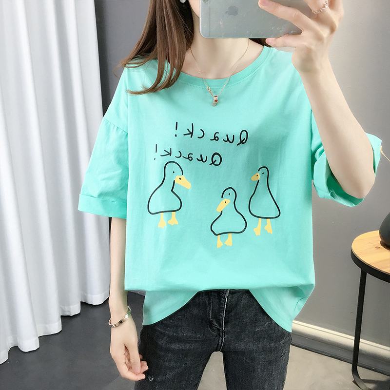 Tuổi-giảm t-shirt nữ 2020 mùa hè Hàn Quốc phiên bản của mã lớn hiển thị in phim hoạt hình mỏng thời trang ins triều hit nửa tay áo hàng đầu