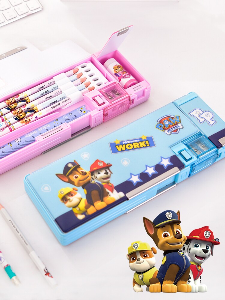Deli stationery box Primary school kindergarten multi-function pen box Cartoon Woof team pencil box Children's stationery Pikachu girl Boy stationery box Cartoon multi-layer pen box Reading rack Book stand
