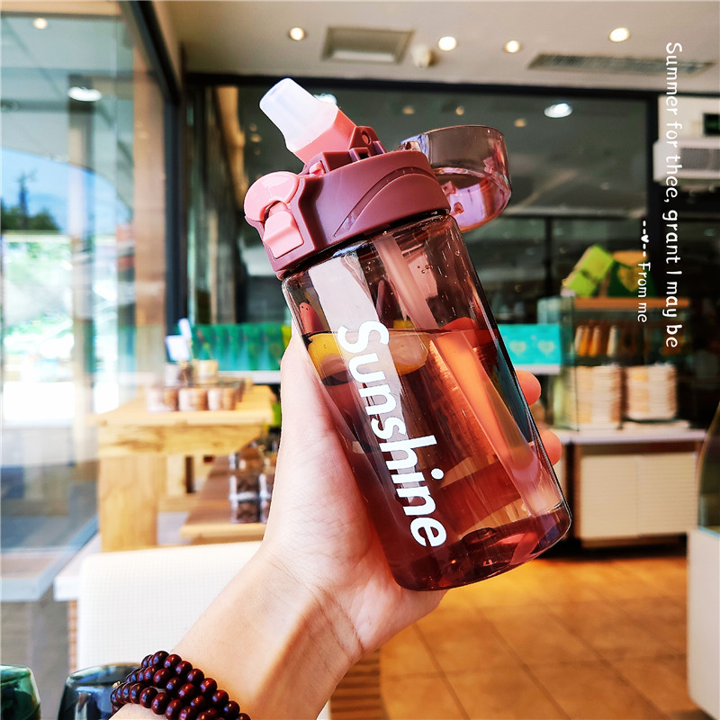 Cute sports water cup portable summer network red straw cup adult girls portable to anti-fall fitness plastic cup