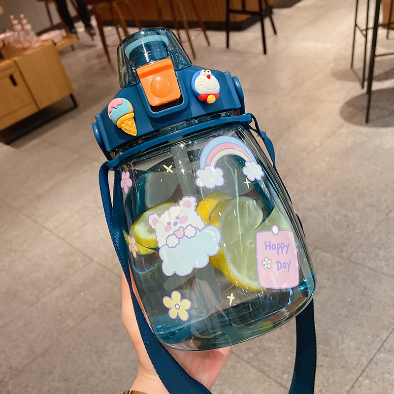 Net red big belly water cup female summer cute Korean style large-capacity straw cup high-value cup crossbody can be carried on the back