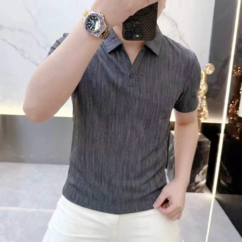 Men's European-Style High-End Summer Plain Brand Luxury Short-Sleeve Polo Shirt, Versatile Slim-Fit Old Money Style Top Men's European-Style High-End Summer Plain Brand Luxury Short-Sleeve Polo Shirt, Versatile Slim-Fit Old Money Style Top