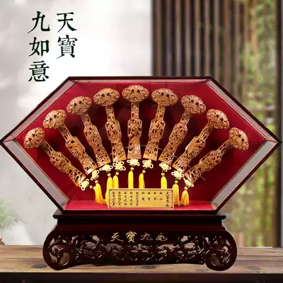 Ruyi ornaments, mahogany Tianbao Jiu Rukai wood carving Home Office Opening Ceremony collection craft gift decoration