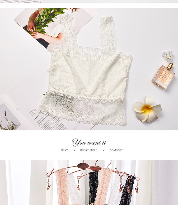 Mùa hè ren trắng chạm đáy chống ánh sáng quấn ngực ống với một chiếc áo vest ngắn đoạn cô gái vai ngang vai áo bra ống không dây