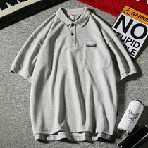 Letter small label summer American trend mens short sleeve polo shirt Korean version of loose youth casual T-shirt