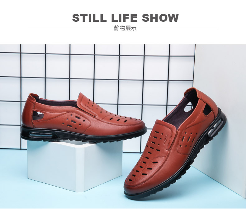 Dép đỏ nam 2018 hè mới top top layer da kinh doanh sandal nam trơn thoáng khí dép sandal da nam xịn