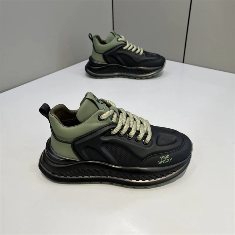 Men's Shoes 2025 New Autumn and Winter Trendy Brand High-End Leather Casual Running Sports Thick-Soled Height-Increasing Dad Shoes