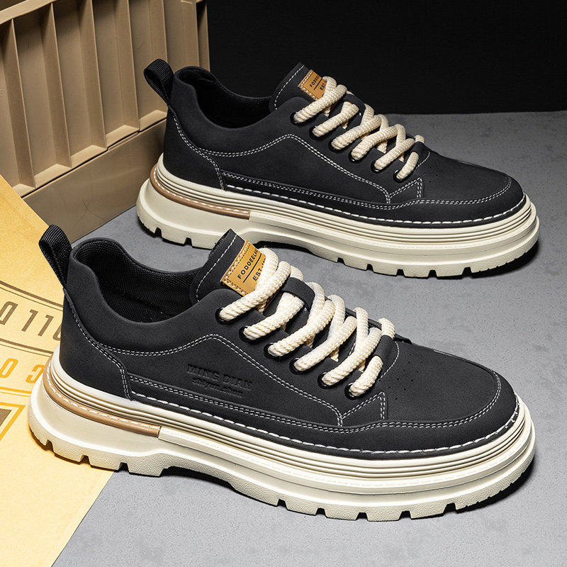 Low-Top Martin Boots for Men, 2025 New Autumn Style, British Retro Genuine Leather Men's Thick-Soled Height-Increasing Work Short Boots