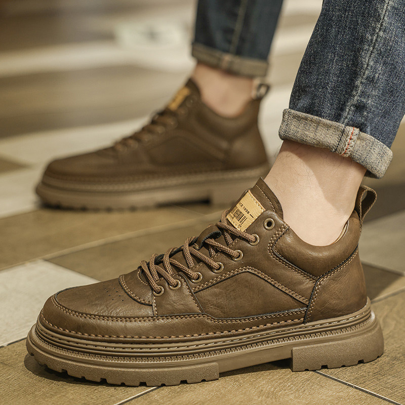 High-Top Men's Shoes Winter 2025 New Men's British Style Casual Versatile Genuine Leather Black Mid-Top Work Boots Martin Boots