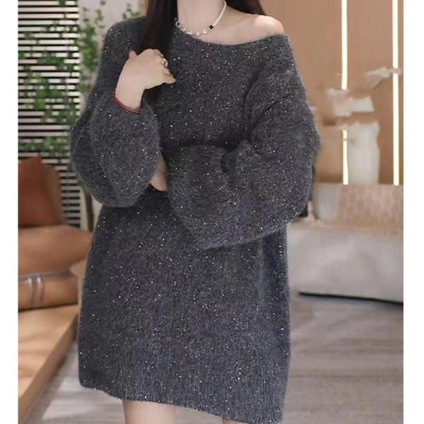 Maternity Wear Gray Sweater for Women Autumn and Winter 2024 New Large Size Non-Obtrusive Loose High-End Mid-Length Knitwear