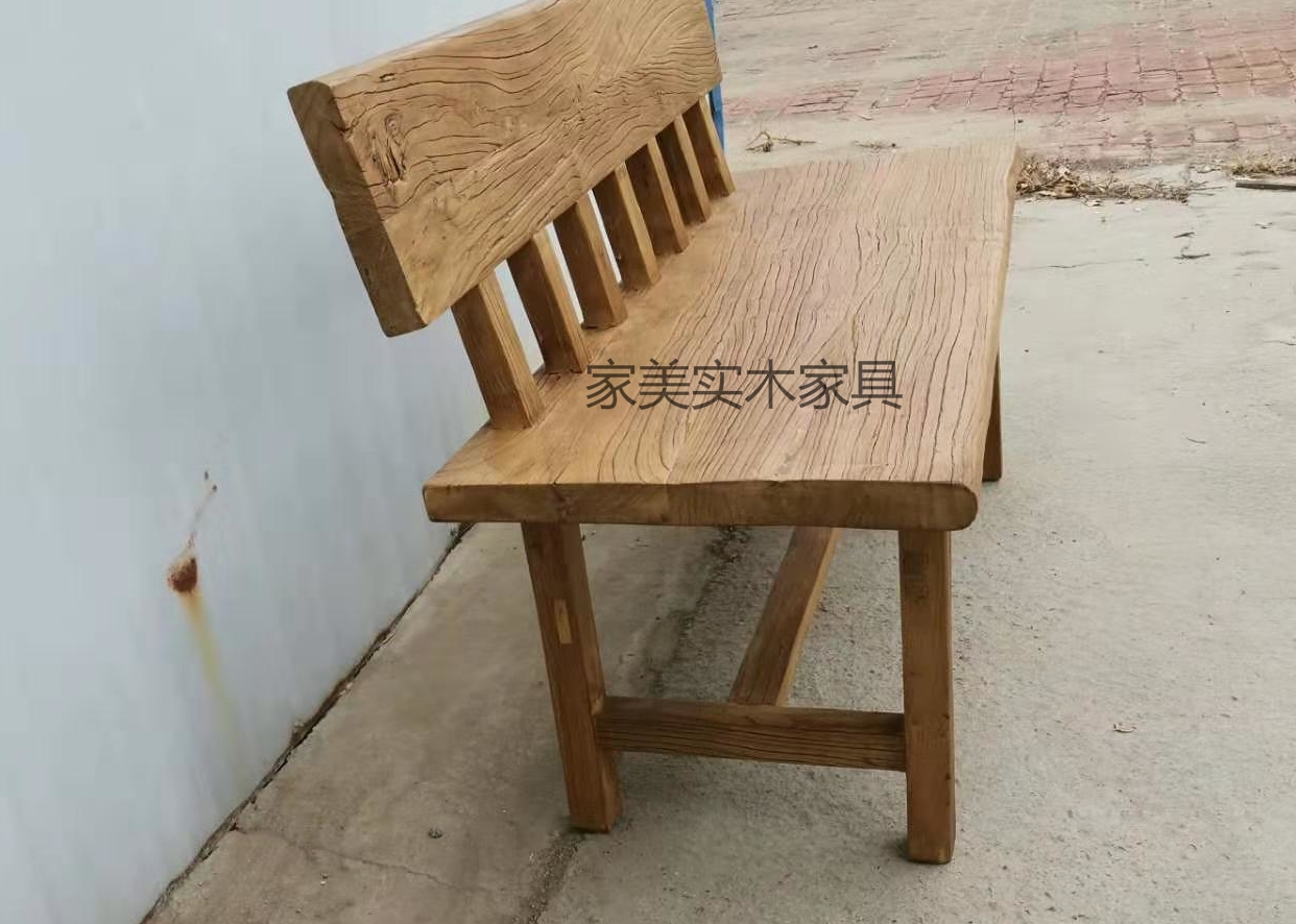 Old door panel row chair solid wood rectangular leaning back chair old elm wood sofa strip chair double free of painted weathering wood dining chair-Taobao