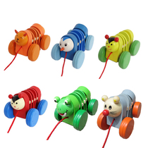 Baby dragging toddler caterpillar movement walking children educational wooden animal string toy kindergarten gift