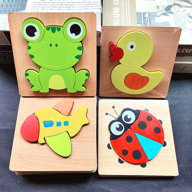 Early Childhood Enlightenment Cognition Animal Jigsaw Puzzle Toy Kindergarten Mont Early Teach Solid Puzzle 1-3-year-old baby