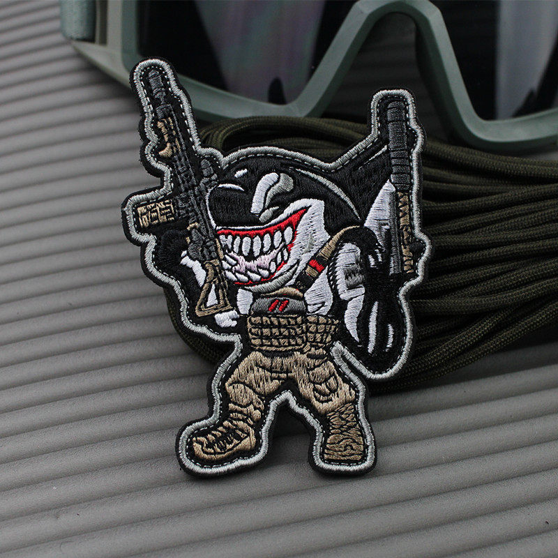 Tactical Shark Morale Badge Embroidery Magic Sticker Personality Tactical Magic Sticker Chapter Arm Badge Clothes Repair Program