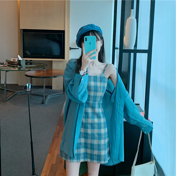 Fresh and Simple Plaid Suspender Dress, Summer Slim-Fit A-Line Dress, 2023 New French Style Petite Outfit for Women