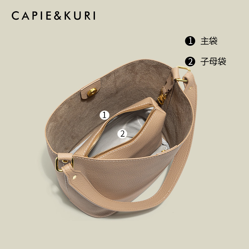 CAPIE&KURI Authentic Textured Bucket Bag for Women 2024 New Fashion Large Capacity Commuter Shoulder and Crossbody Bag - Thumbnail 3
