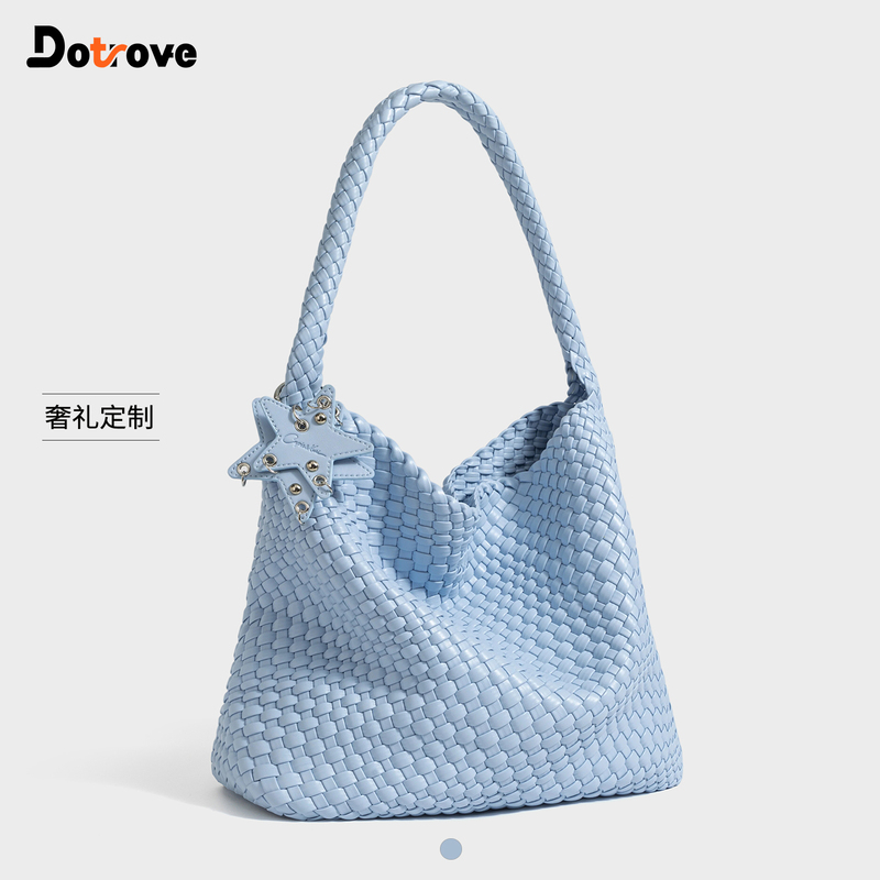 Dutao Genuine High-End Blue Woven Tote Bag for Women 2026 New Super Popular Large-Capacity Commuter Shoulder Bag