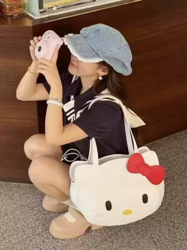 Мультяшная вместительная и большая льняная сумка с бантиком, портативная сумка подмышку