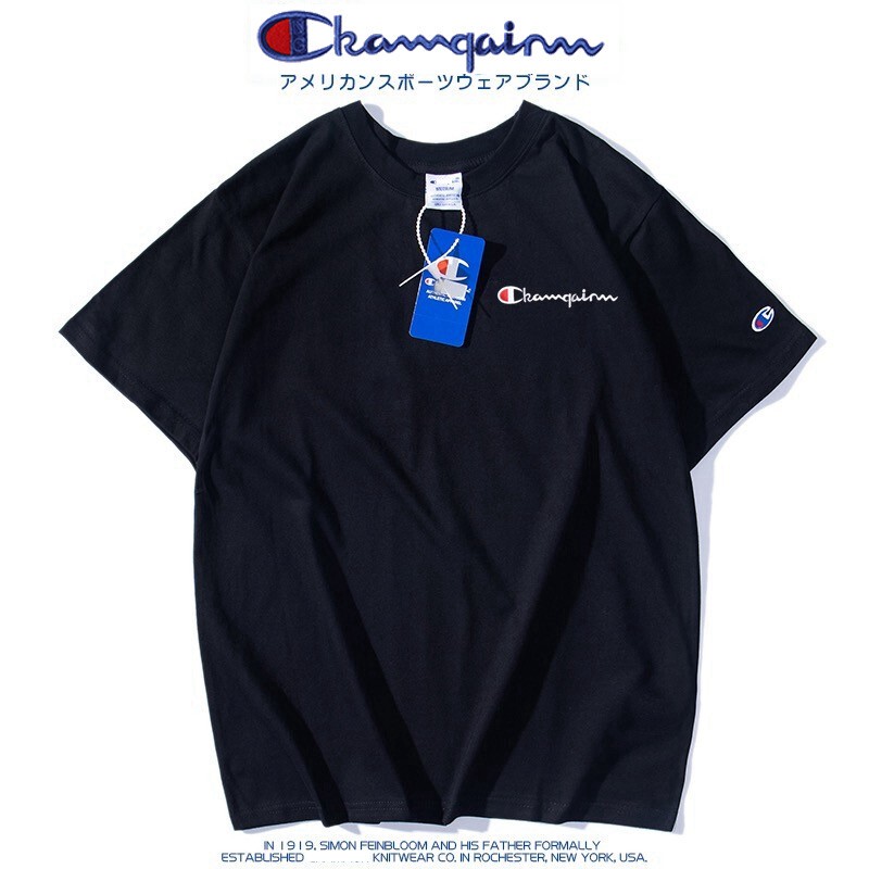 New Japanese Style Cute Champion Short-Sleeve T-Shirt for Men and Women with Small C Embroidery, Pure Cotton, Round Neck, Couple Casual Base Shirt, Trendy
