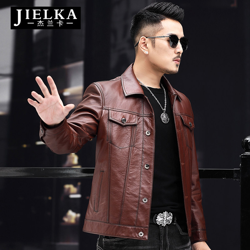 Henning Leather Jacket Man Genuine Leather Collar Leather Collar Leather Clothes Men Genuine Leather Youth Locomotive Clothing Trending Head Layer Bull Leather Jacket Tide
