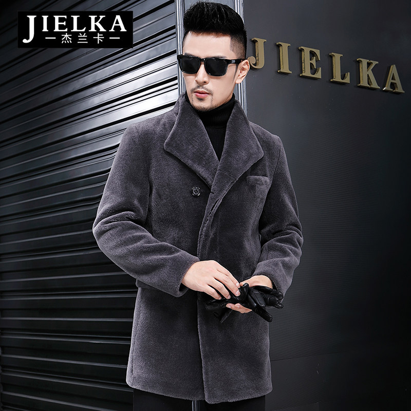 Henning fur medium long version genuine leather leather clothing male turning collar integrated with sheep-cut cashmere men's wool leather grass coat jacket