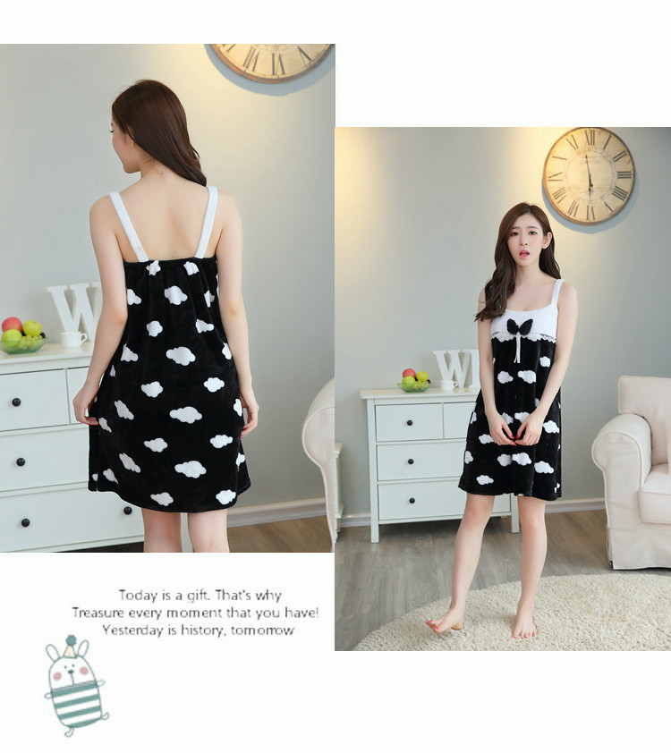 Váy ngủ nữ mùa thu và mùa đông dễ thương Phim hoạt hình Hàn Quốc của flannel mùa thu và mùa đông nhung nhung đồ ngủ dài tay dày lên phục vụ nhà áo ngủ shop đồ lót 