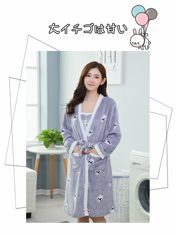 Mùa thu và mùa đông san hô lông cừu váy ngủ nữ dày hai mảnh đồ ngủ gợi cảm sling áo choàng tắm flannel áo choàng dịch vụ nhà váy mặc nhà mùa hè