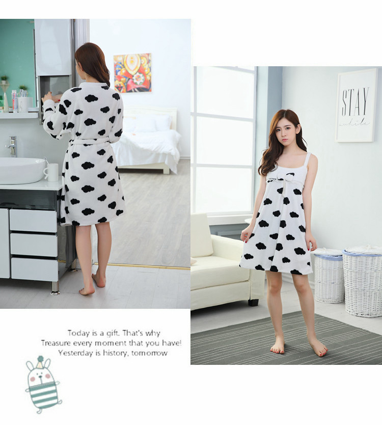Mùa thu và mùa đông dễ thương nhung san hô dày áo ngủ nữ dài phần flannel đồ ngủ phụ nữ áo choàng ngủ váy hai mảnh đồ bộ mặc nhà