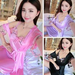 New Korean style nightgown women's suspenders silk ice silk summer sexy summer lace pajamas women's loose