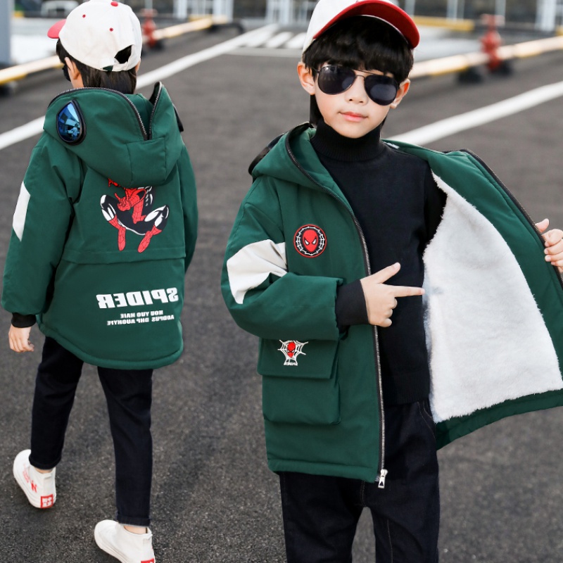 Winter Jacket 2020 New Mid-Day Kids mùa đông Hàn Quốc phiên bản Airy Thêm Jacket Spider-Man cho trẻ em áo gió.