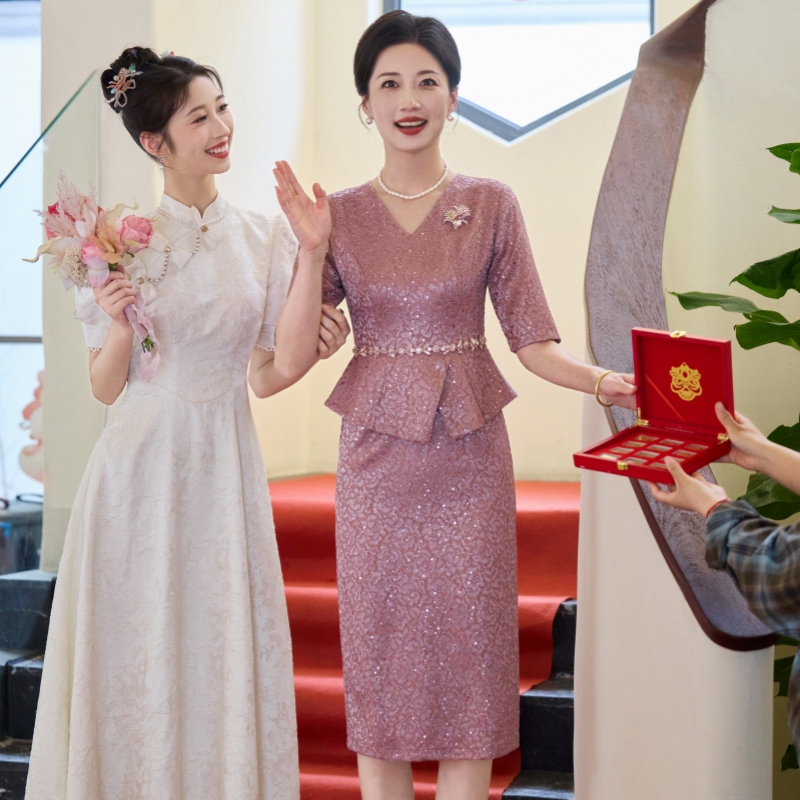 Mother's Wedding Banquet Dress, Available in Three Colors, Petite Mother-In-Law Outfit, 2026 New Style, Fake Two-Piece Wedding Dress Mother's Wedding Banquet Dress, Available in Three Colors, Petite Mother-In-Law Outfit, 2026 New Style, Fake Two-Piece Wedding Dress