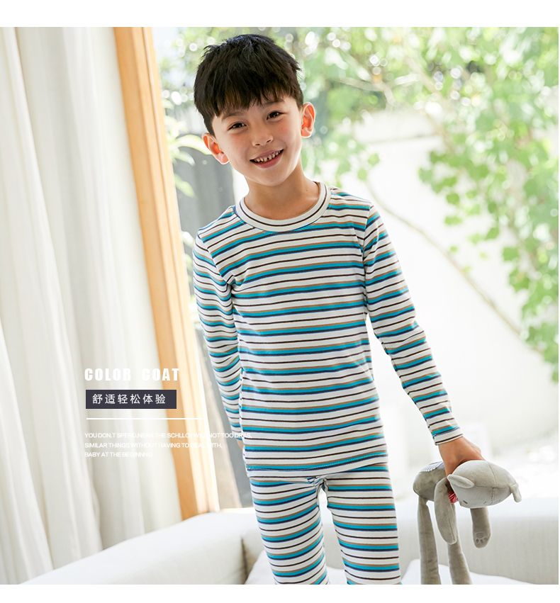 Trẻ em Nam Cực mặc đồ lót trẻ em bộ bé trai và bé gái mùa thu quần áo trẻ em đồ lót nhà sọc - Quần áo lót pijama bé trai