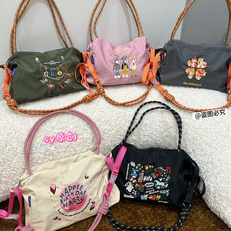 【Medium Size】New Trendy Ins-Style Japanese and Korean High-End Embroidered Oxford Cloth Tote Bag, Popular Crossbody Shoulder Boston Bag