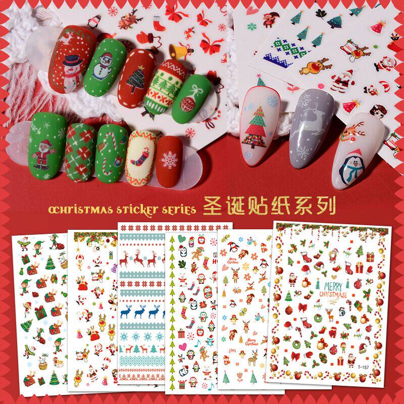 Net Red New Pint Christmas Series Beauty Nail Sticker Seniors Snowflake Fingernail Applid 3D Waterproof Back Glue Nail Sticker