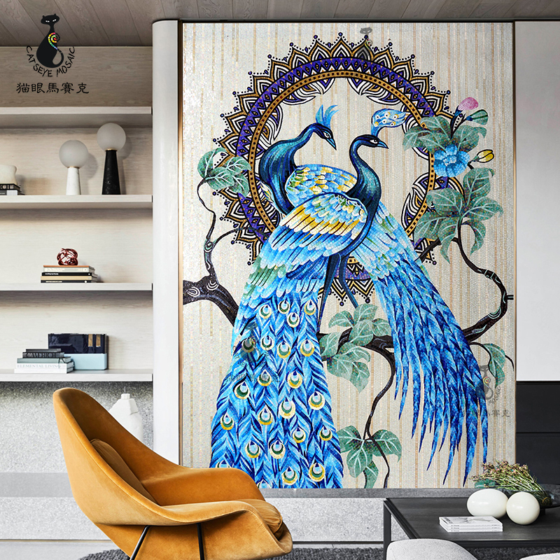 Cat's Eye Peacock Mosaic Backwall Tile Simple Modern Porch Cut Painting Living Room Puzzle Mural Decorative Painting