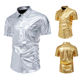 Men's Glossy Nightclub Disco Short-Sleeve Shirt 2024 New Solid Color Simple Style Performance Shirt Casual Trendy