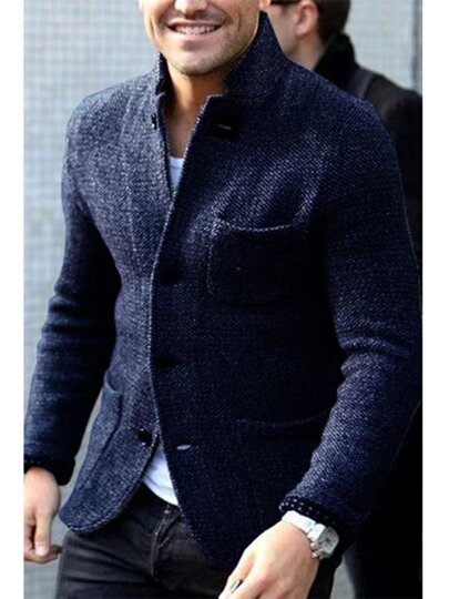 Solid Color Niche Design Pocket-Decorated Top Casual Outerwear Sweater Middle-Aged and Elderly Men's Casual Suit Collar Long-Sleeve