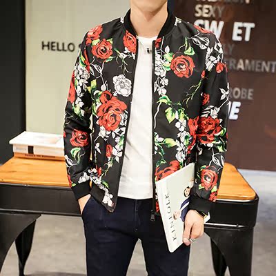 Personalized peony print jacket baseball shirt casual pattern color matching cool coat color hair stylist clothes trend