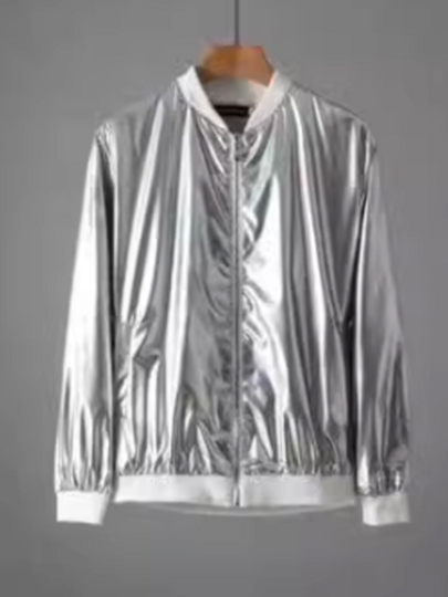 Gold and silver thin coats for men and women, reflective, handsome, beautiful and bright leather jackets, four-season performance clothes, two-piece trendy sets