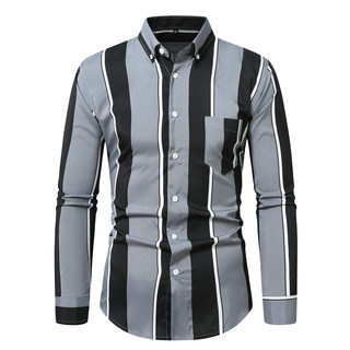 Men's Gray-Soled Black Vertical Stripes, Fashionable Long-Sleeved Shirts, Trbottomyy Shirts, Loose-Fitting Shirts That Don'T Choose Your Figure, Workplace Casual