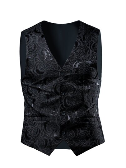 2025 New Product Young Men's Business Casual Top Gentleman's Single-Breasted Floral Pattern Printed V-Neck Performance Vest